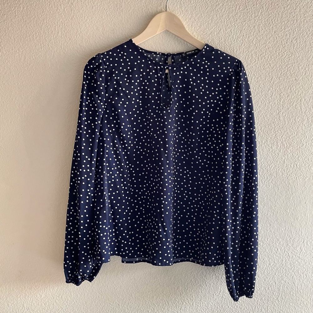 Shein | Long Sleeve Polka Dot Keyhole Neck